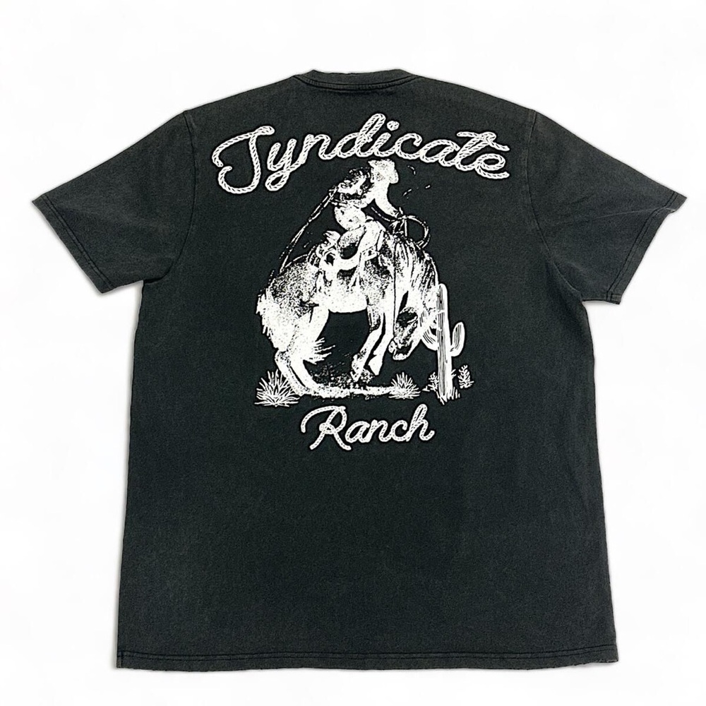Black Men's T-Shirt Syndicate embroidery western graphic tee Sz various black